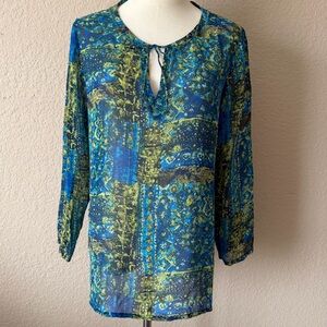 Elegant Chico’s Sheer Blue and Green Women's Silk Top